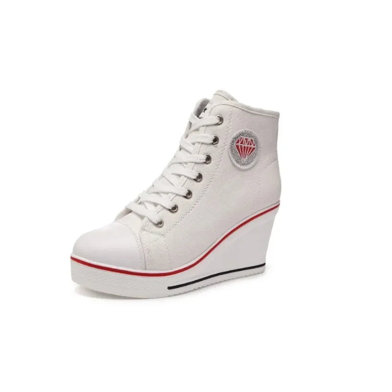 Wedge Heel Casual Shoes for Women New Canvas Shoes Side Zipper High Heel Lace Up Shoes Woman's Heightening Platform Sneakers