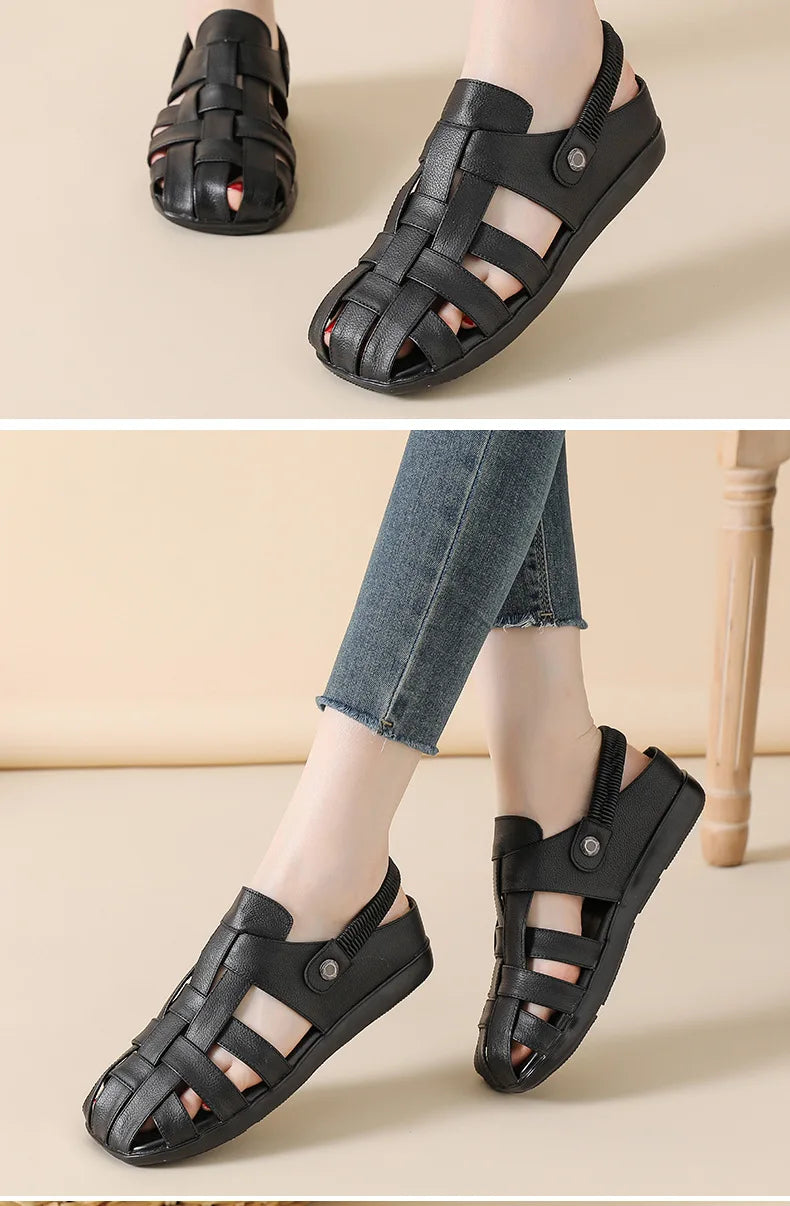 Women's Sandals - Completely Redesigned in 2026  Premium Leather Roman-style Women's Sandals - Flat Rubber Heel - Designer Model