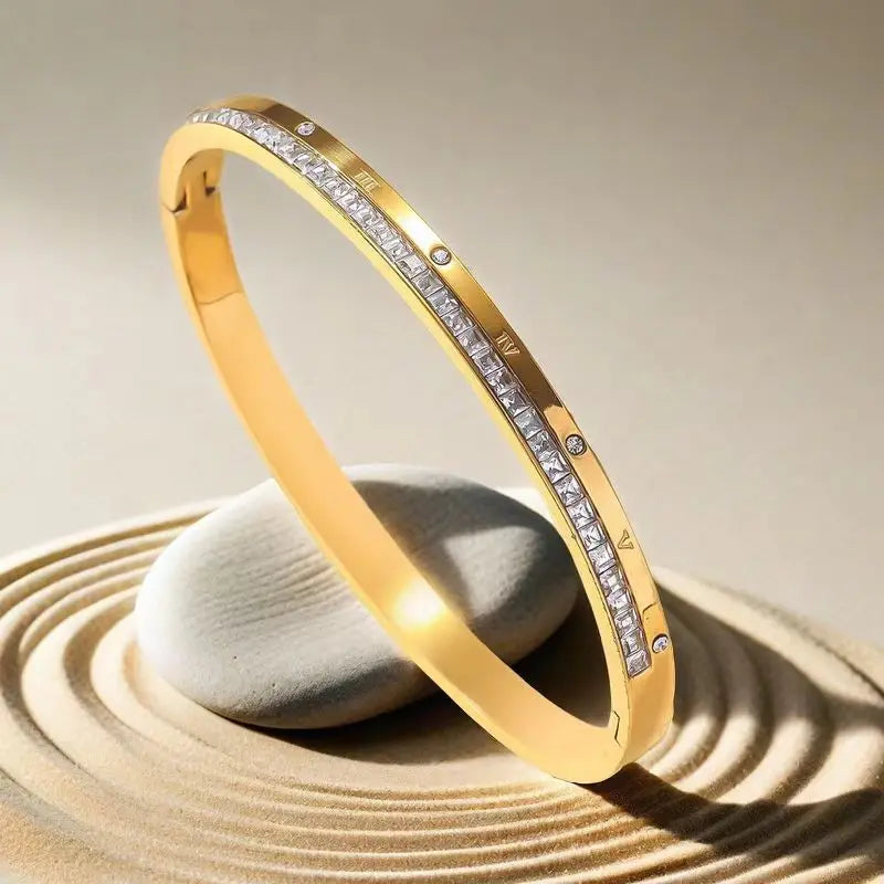 Silver Color Bangles Bracelet for Women Girls Titanium Steel 18K Gold Plated Waterproof Jewelry Luxury Sparkling Zircon Bangles