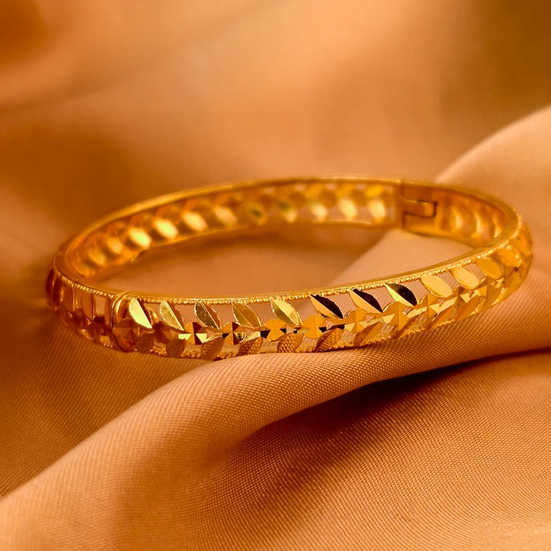 Dubai Gold Plated 24K Bangles for Women Jewelry Exaggerated Style Bracelets Banquet Party Bijoux Nigeria Wedding
