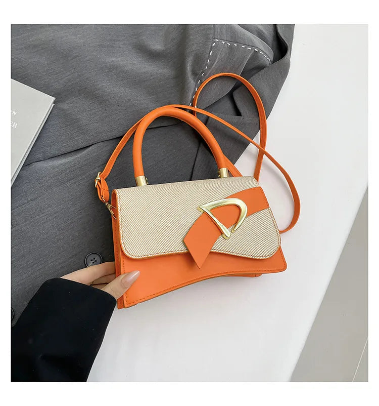 Women's Bags, Hand-held Spliced Contrasting Crossbody Bag, Fashion and Versatile Simple Casual Single Shoulder Small Square Bag