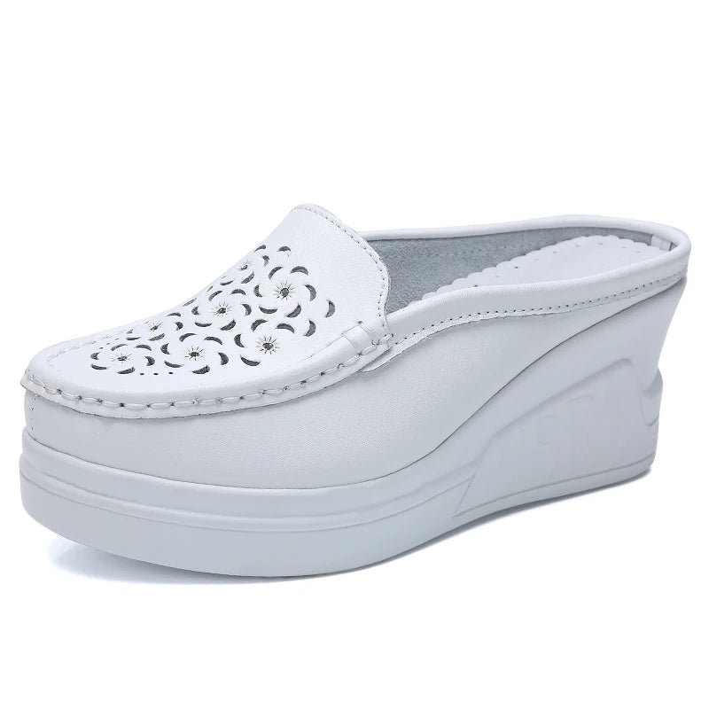 STRONGSHEN Women Slippers Casual Hollow Out Heel Wedge Thick Bottom Increase by 8cm Half Slippers Women's Non slip Fashion Shoes