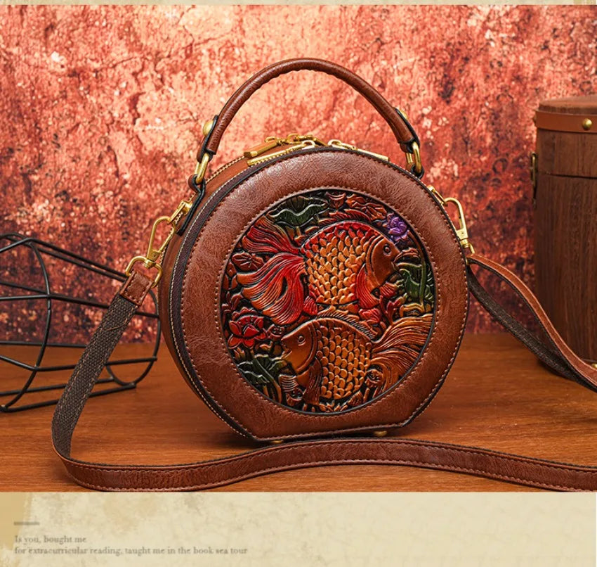 Vintage Handbag Women Shoulder Bag Luxurious Designer Round Bag High-quality Gift Embossed Printed Crossbody Purse for New Women