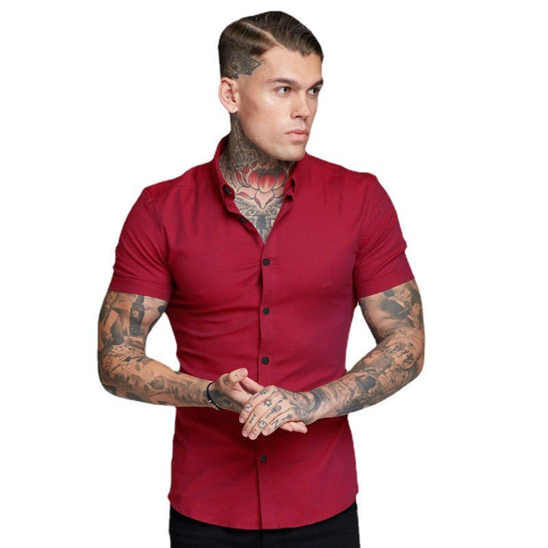 Summer Fashion Super Slim Fit Short Sleeve Shirts Men Classic Casual Dress Shirt Male Hipster Relaxed Luxe Formal Shirt