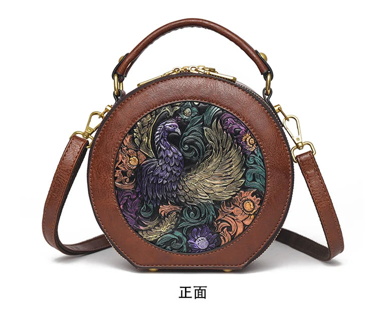 Vintage Handbag Women Shoulder Bag Luxurious Designer Round Bag High-quality Gift Embossed Printed Crossbody Purse for New Women