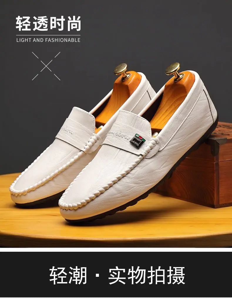 Spring Autumn Men Dress Shoes White Loafers Leather Casual Shoes Slip on Moccasin Shoes  Zapatos Casuales Designer Loafers Men