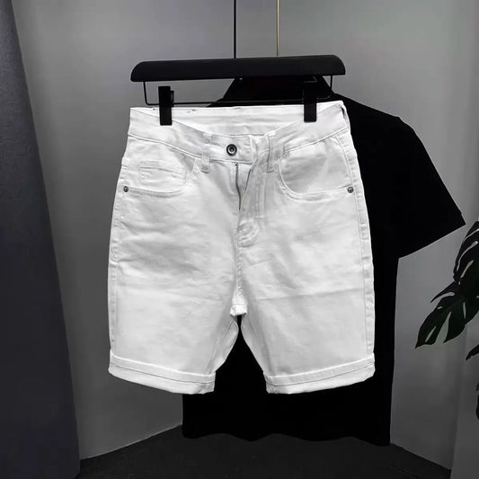 Skinny Short Jeans Pants for Men Slim with Pockets Man Denim Shorts Jorts Harajuku Vintage Distressed Buttons Summer Luxury Thin