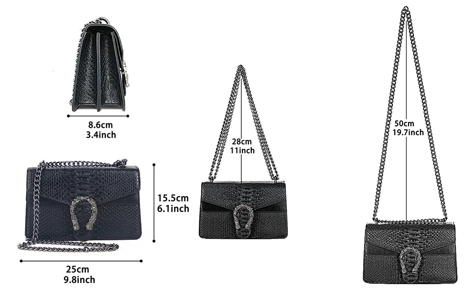 Shoulder Bag Crossbody Bag and Satchel Purse for Women - Fashion Snake Print Chain Purse Luxury PU Leather HandBag