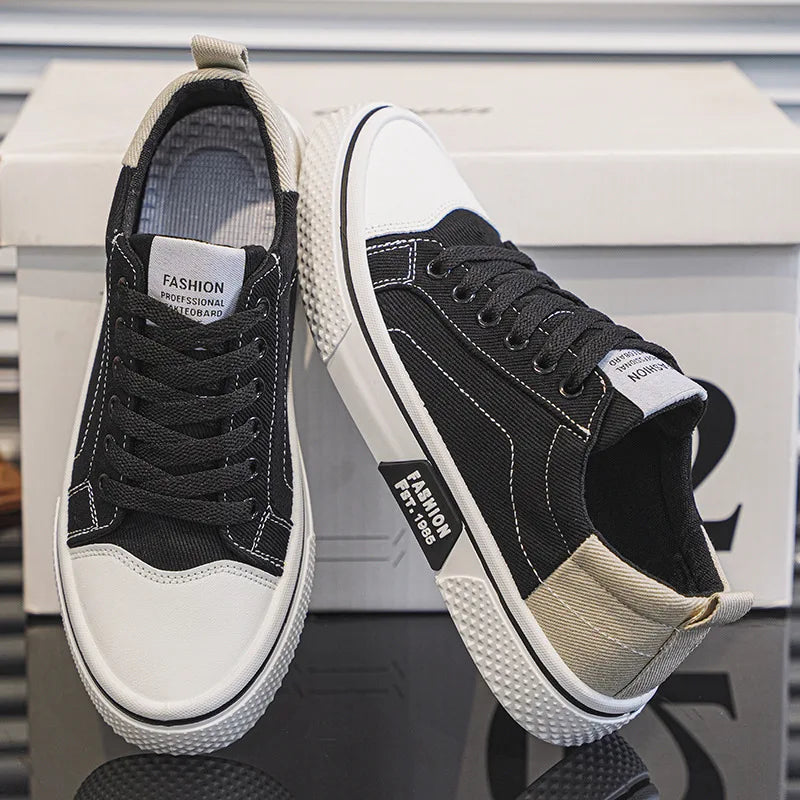 Mens Breathable Canvas Skate Shoes Soft Sole Casual Sneakers Trendy Versatile Lightweight Non-Slip Slip-On Sports Footwear 37-48