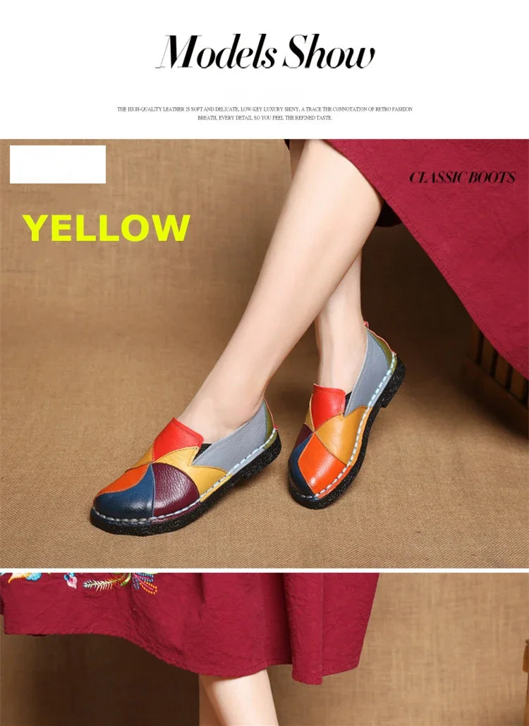 Women's Ladies Female Woman Mother Shoes Flats Genuine Leather Loafers  Mixed Colorful Non Slip On Plus Size 42 women's shoes