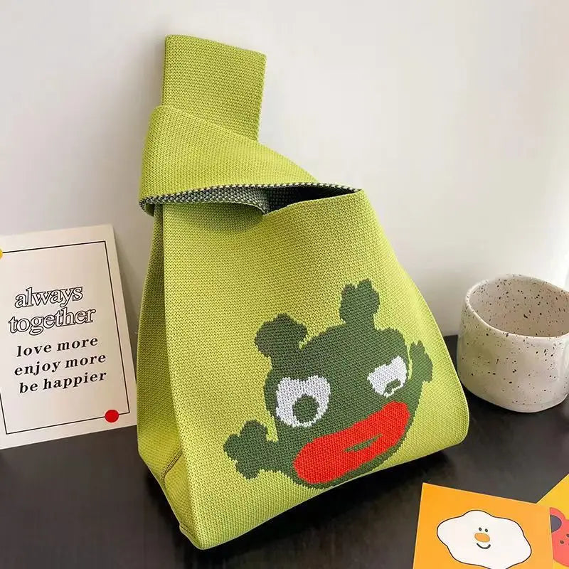 Women'S Knot Wrist Tote Bags Handmade Knitted Bag Portable Mini Striped Bucket Phone Bags Large Capacity Spring Summer Handbags