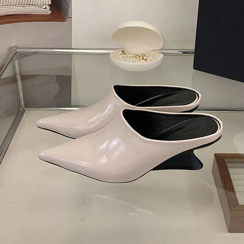 New Women Mules Wedges Shoes Female Pumps Slippers Fashion Pointed Toe Ladies Heeled Slides Slippers Sandals Wedges Shoes