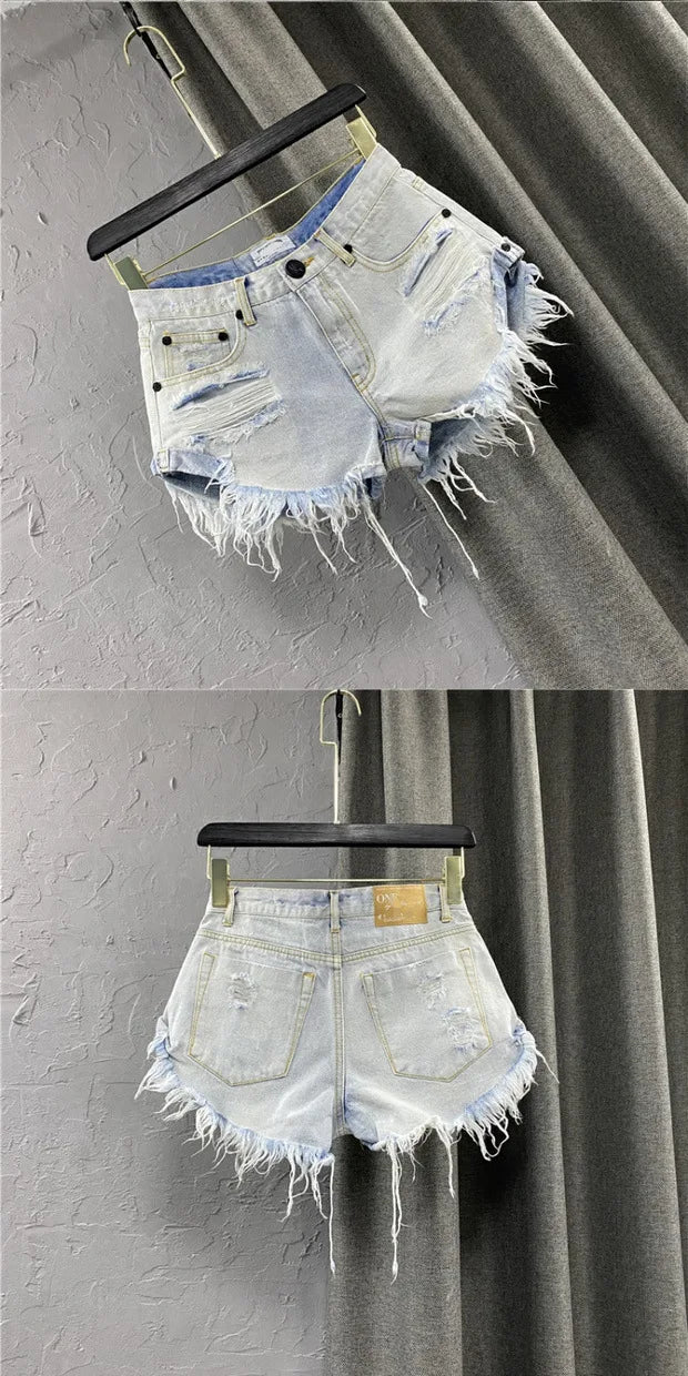 Sexy Low-waisted Denim Shorts New Summer Hole A Wide-leg Pants Ripped Jeans For Women