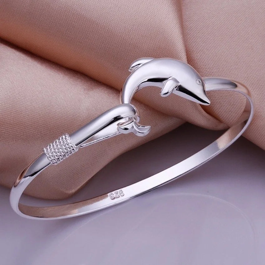 925  Sterling silver bracelet bangle for Women wedding girl favorite gift High quality jewelry fashion noble temperament dolphin