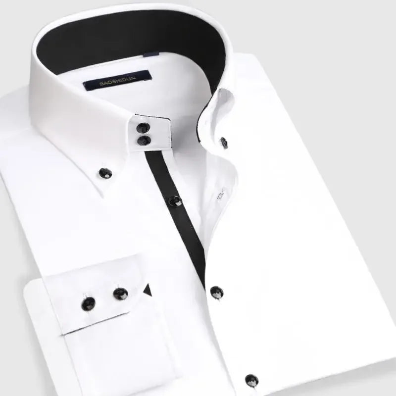 Men's Dress Shirt Button-down Collared Long Sleeve Formal Business Casual Shirt Korean Fashion Slim Fit Designer Shirts White