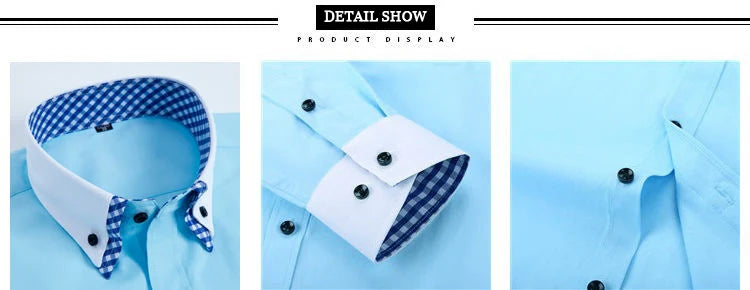Men's Business Dress Shirt Long Sleeve Non Iron Fashion Double Layer Formal Regular Fit Office Camisa Social Solid Button Shirts
