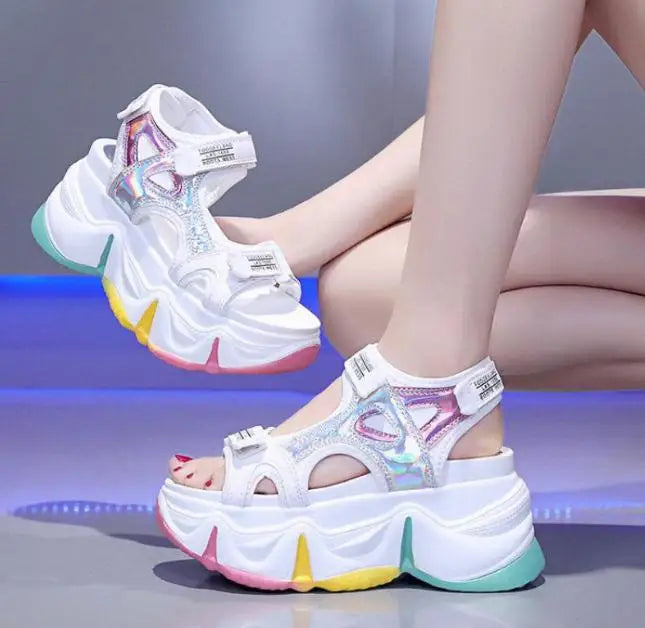 New Women Summer Wedge Sandals Transparent PVC Crystal Chunky Platform Shoes Woman Rainbow Thick Bottom Sandalias