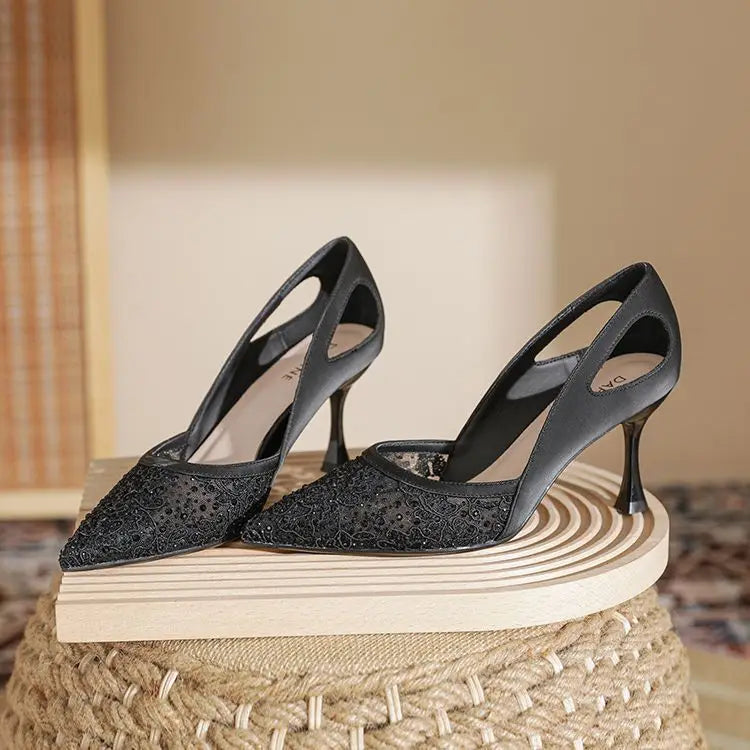 Comfortable High Heels for Women Summer 2026 New Pointed Toe Slim Heel Mesh Design Niche Popular Single Shoes