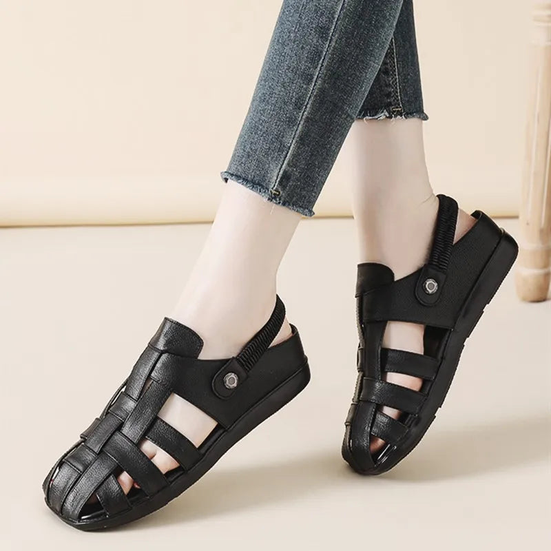 Women's Sandals - Completely Redesigned in 2026  Premium Leather Roman-style Women's Sandals - Flat Rubber Heel - Designer Model