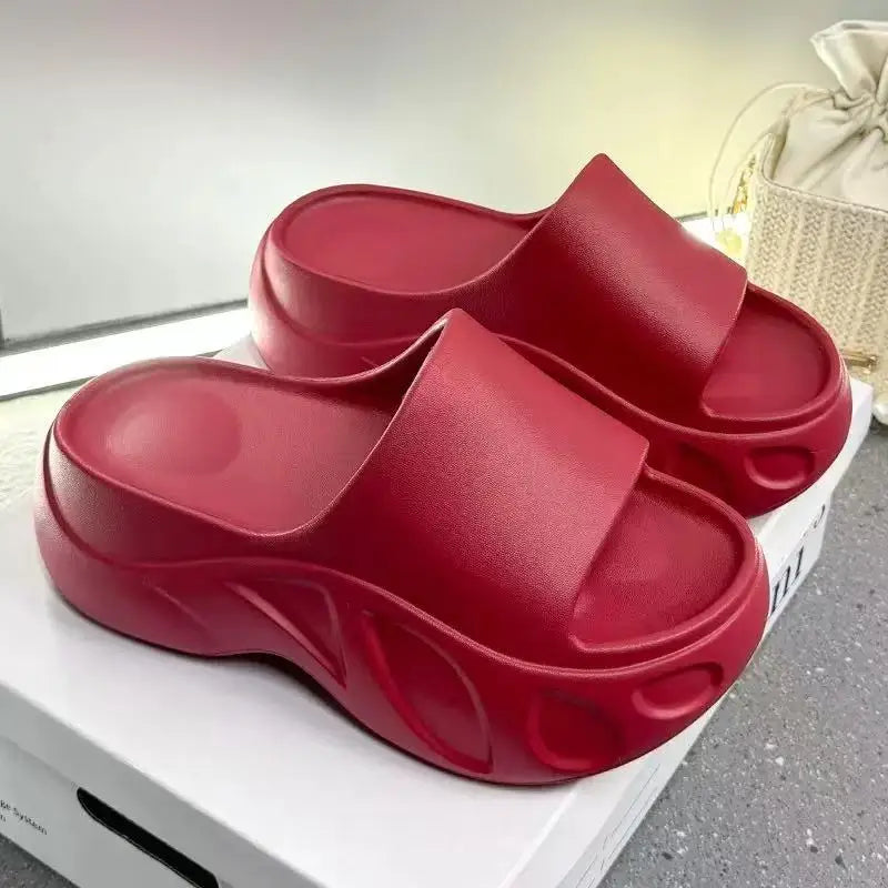 2025 New Women Sandals Women Slippers Black Wedge Platform Open Toe Women Orthopedics Thick Bottom Beach High Heels Slides