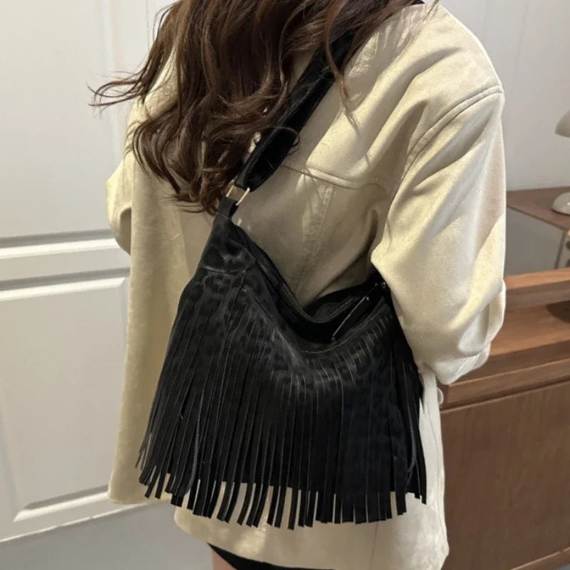 Women's Fashion Handbags Retro Leopard Print Tassel Shoulder Bag Casual Tote Bag Purses and Handbag Ladies Hand Bags