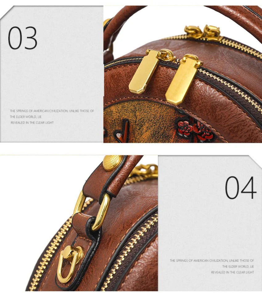 Vintage Handbag Women Shoulder Bag Luxurious Designer Round Bag High-quality Gift Embossed Printed Crossbody Purse for New Women