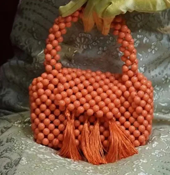 Fashion New Beaded Handbags For Women Handmade Trendy Portable Purse Party Beading Bag Tassel Shoulder Tote Bags With Fringe