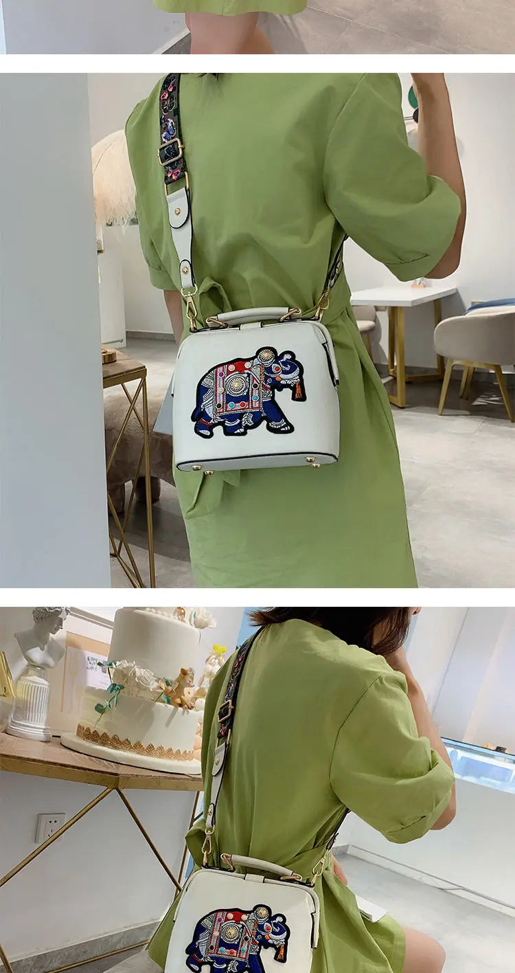 Women Leather Handbag Messenger Bag Purses Satchels Designer Luxury Handbags Crossbody Bags Elephant Embroidered Bags 2023 New