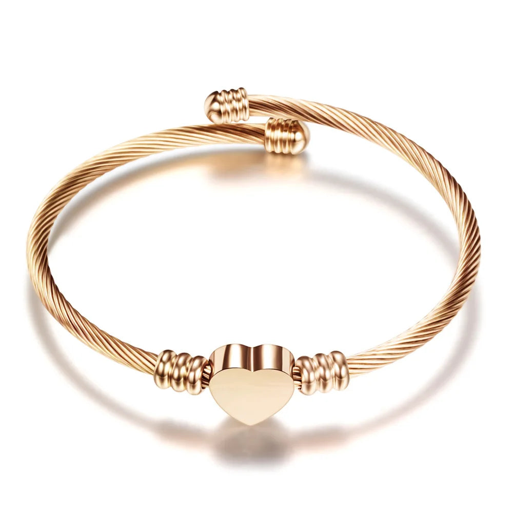 Stainless Steel Bangle For Women Heart Seal Accessories Adjustable Size