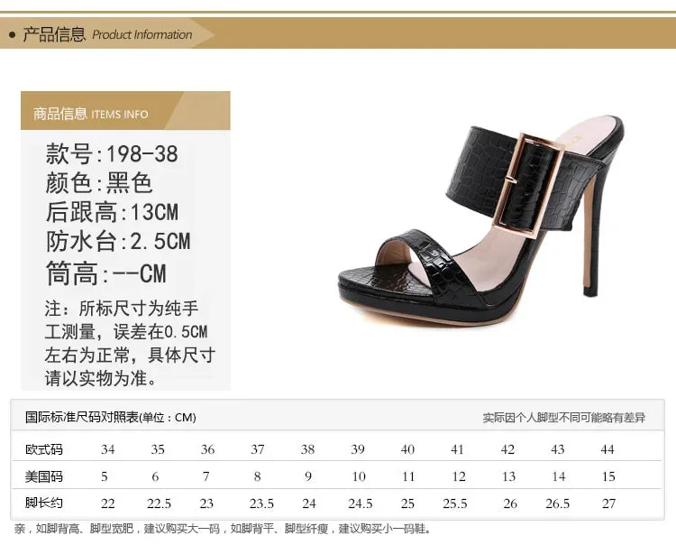 Women's Sandals Open Toe High Heeled Slippers Big Buckle Heels  Sandalias Mujer  Ladies Shoes  Heels Women Slender Heel