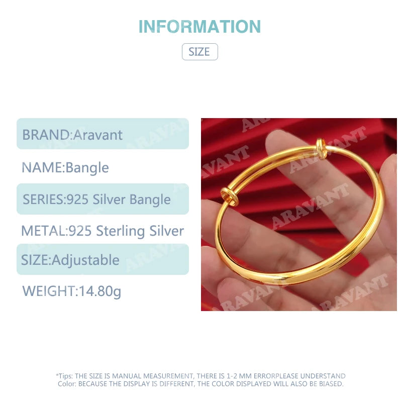 Aravant 925 Silver 18K Gold Simple Round Bangle For Women Fashion Jewelry