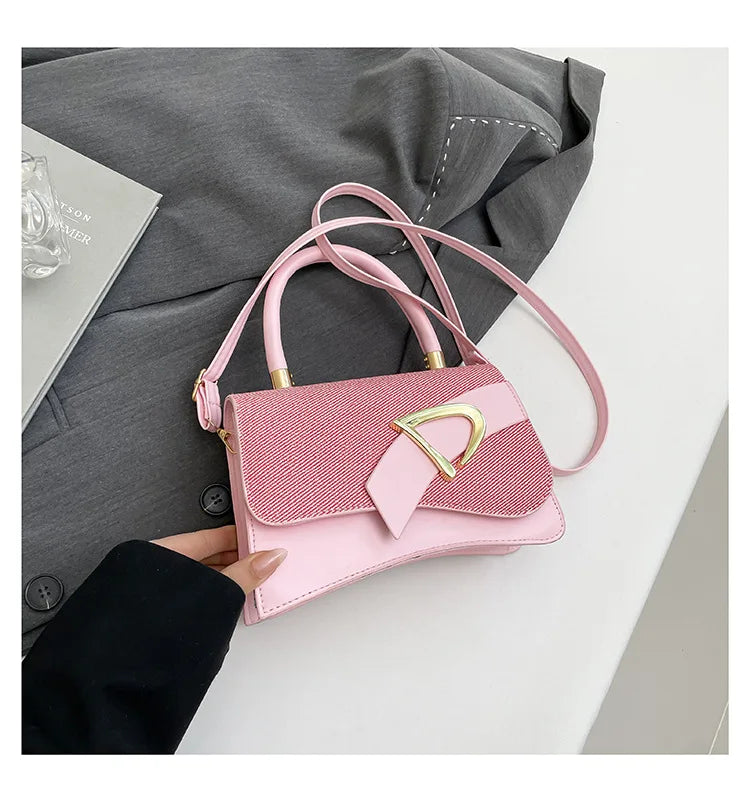 Women's Bags, Hand-held Spliced Contrasting Crossbody Bag, Fashion and Versatile Simple Casual Single Shoulder Small Square Bag