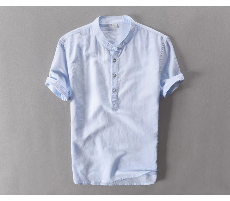 Streetwear Summer Fashion Shirt Men Short Sleeve Casual Cotton Linen Shirt Hombre Round Collar Designer Leisure T-shirt Men