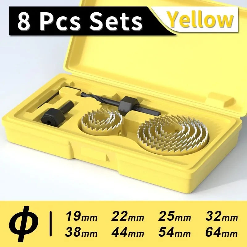 8PCS Hole Saw Kit 19-64mm, Bi-Metal Woodworking Hole Cutter for Drill - Drywall, Recessed Lights, Wood & Plastic Cutting