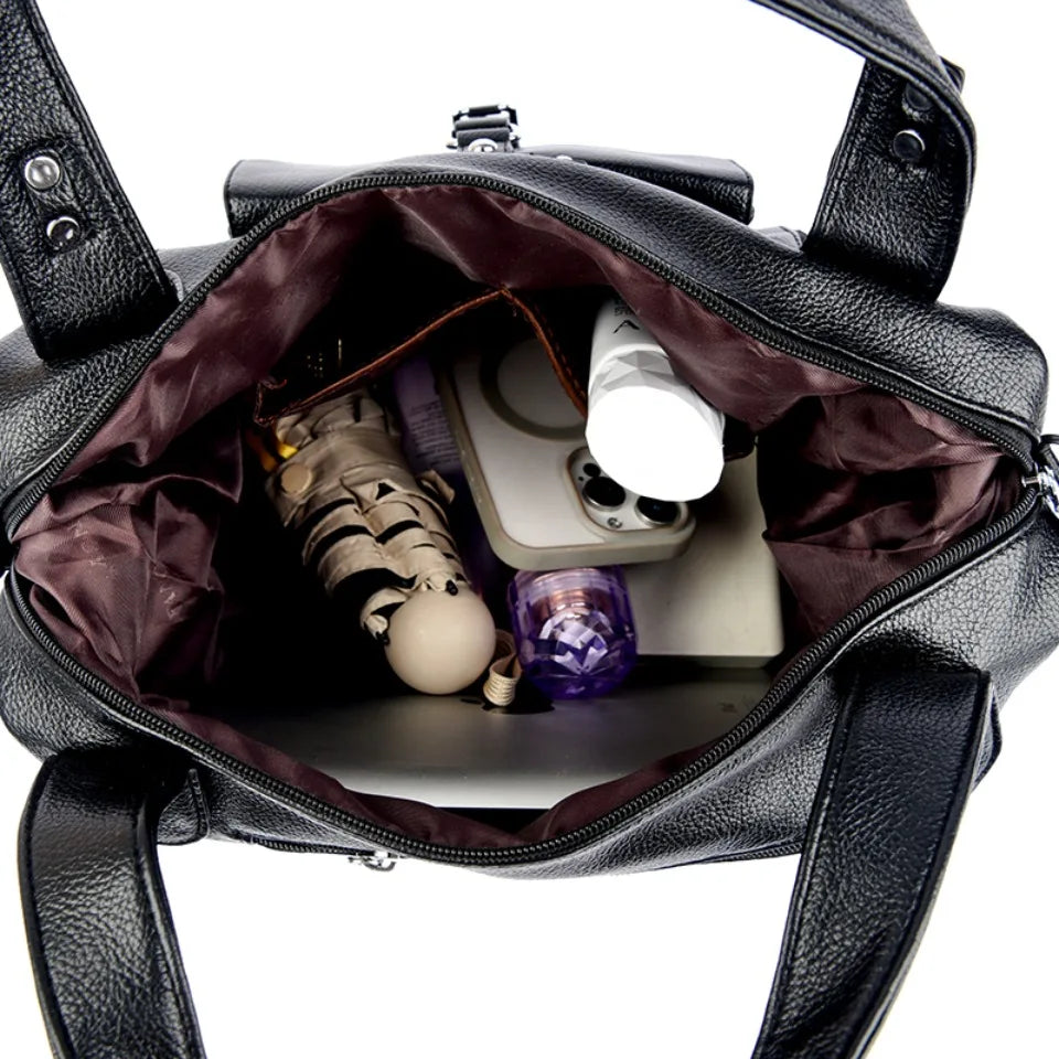 Women's Casual Tote Soft Leather Handbag Luxury Designer Shoulder Crossbody Hand Bag Ladies Shopping Sac Front Double Zipper
