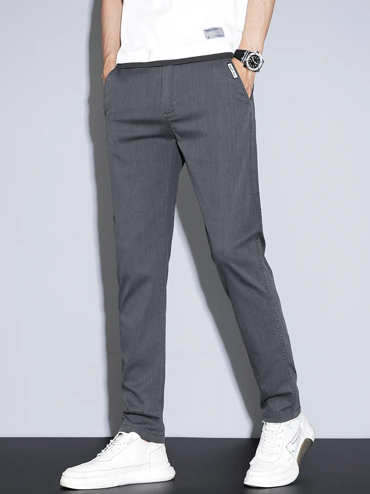 2025 New Men's Casual Pants Spring Summer Thin Business Straight Cotton Stretch Classic Work Trousers Korean Brand Clothing