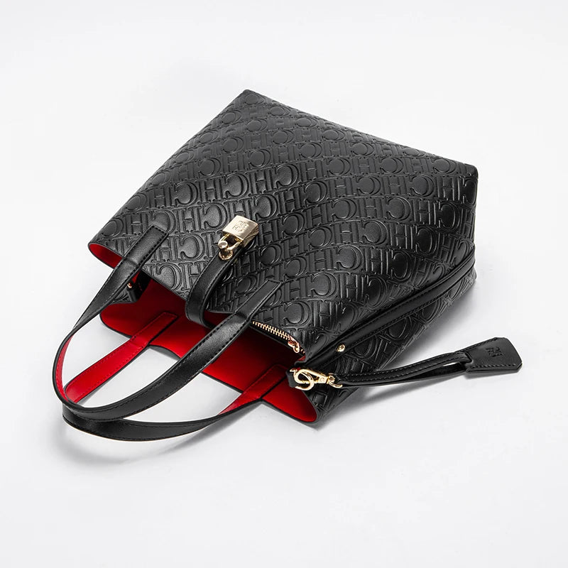 Women's Shoulder Bag New Black Embossed Handbag Dual Use Commuter Wallet