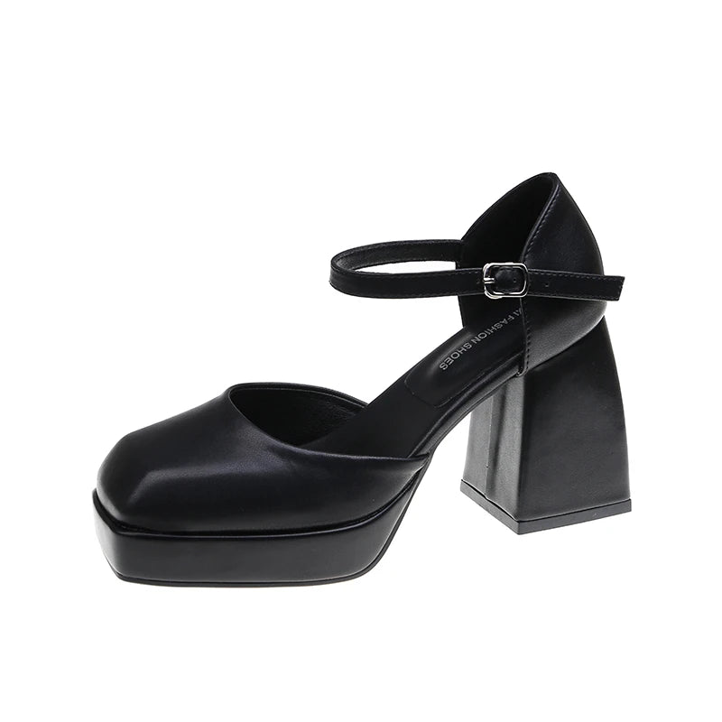 Thick-heeled High-heeled Shoes for Women 2024 Spring and Summer New Waterproof Platform Simple Black Thick-soled Elegant Shoes