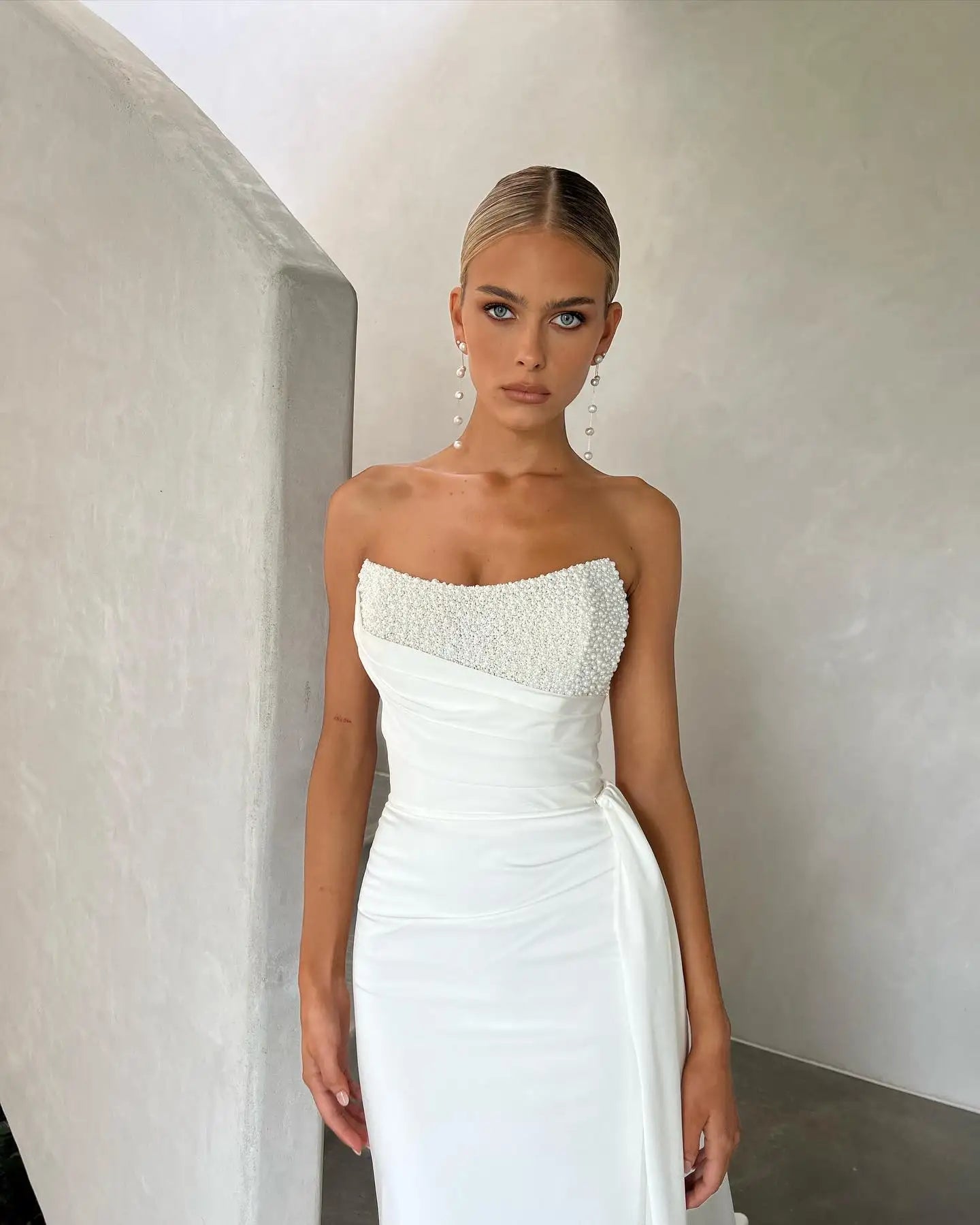 Stunning Beaded Strapless Mermaid Wedding Dresses Long Train ridal Gown Платья для матери невесты