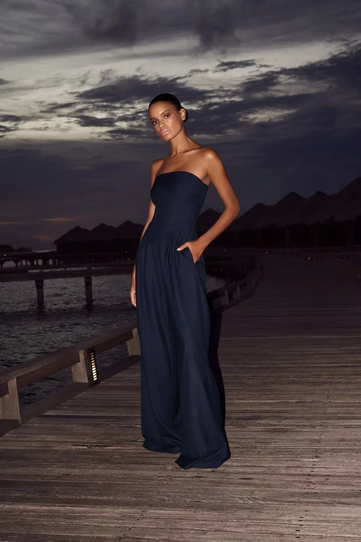 Summer Women Jumpsuit Fashion Strapless Solid Color Sleeveless Bandeau Loose Wide Legs Pants Casua Romper High Streetwear
