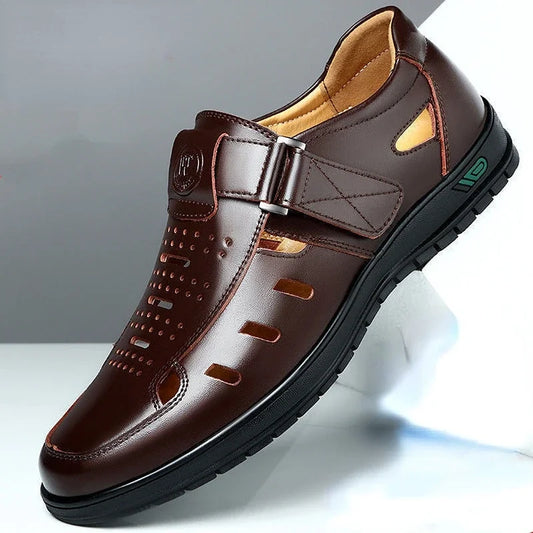 Men Sandals Summer  Cozy Hollow Non-slip Soft Cool Lighted Breathable All-match Classic Wearable Fashion Casual Leather Sandals