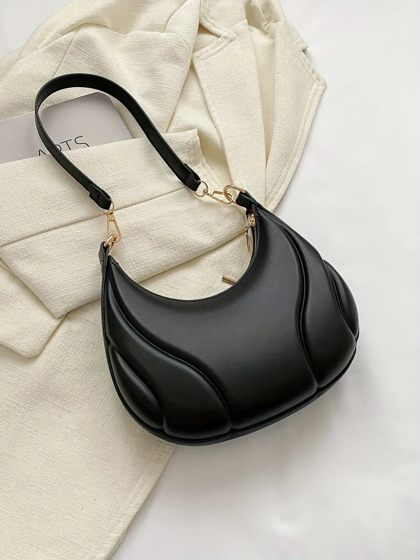 Women's French Handbag Shoulder Bag Textured Crossbody Bag Zipper Closure & Adjustable Strap Versatile for Work, Casual & Travel