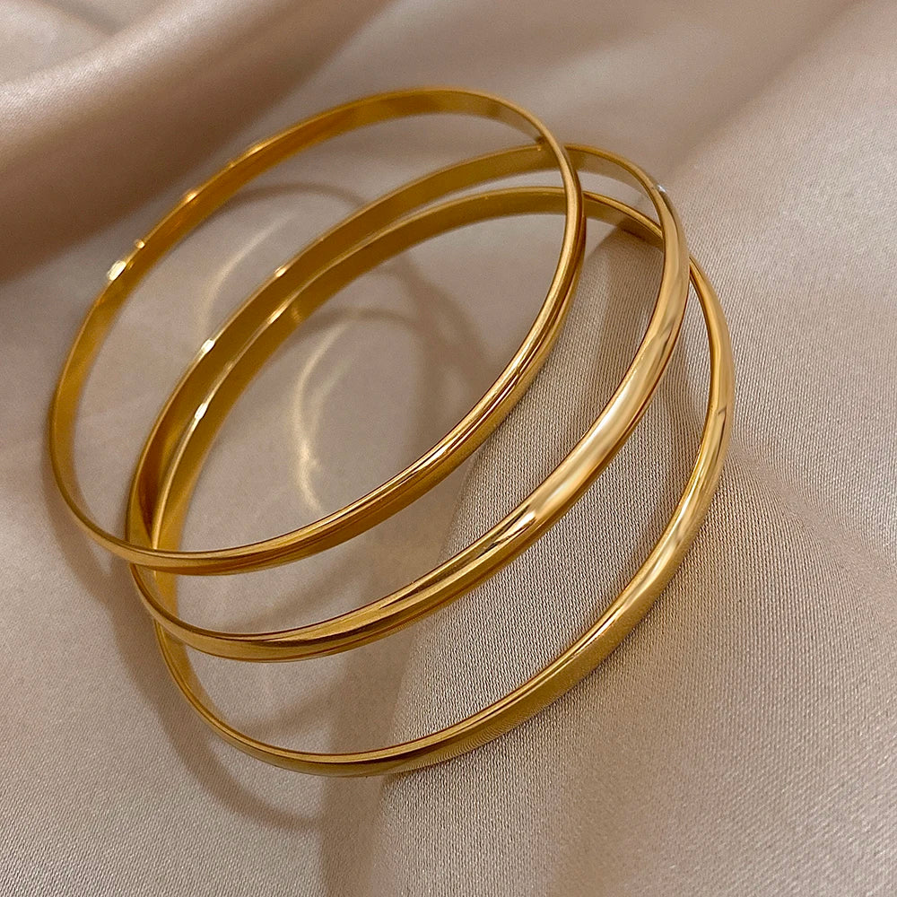 3pcs/set Glossy Curved Gold Color Bangles Bracelets for Women Men Stainless Steel Simple Bangles Classic Jewelry Set