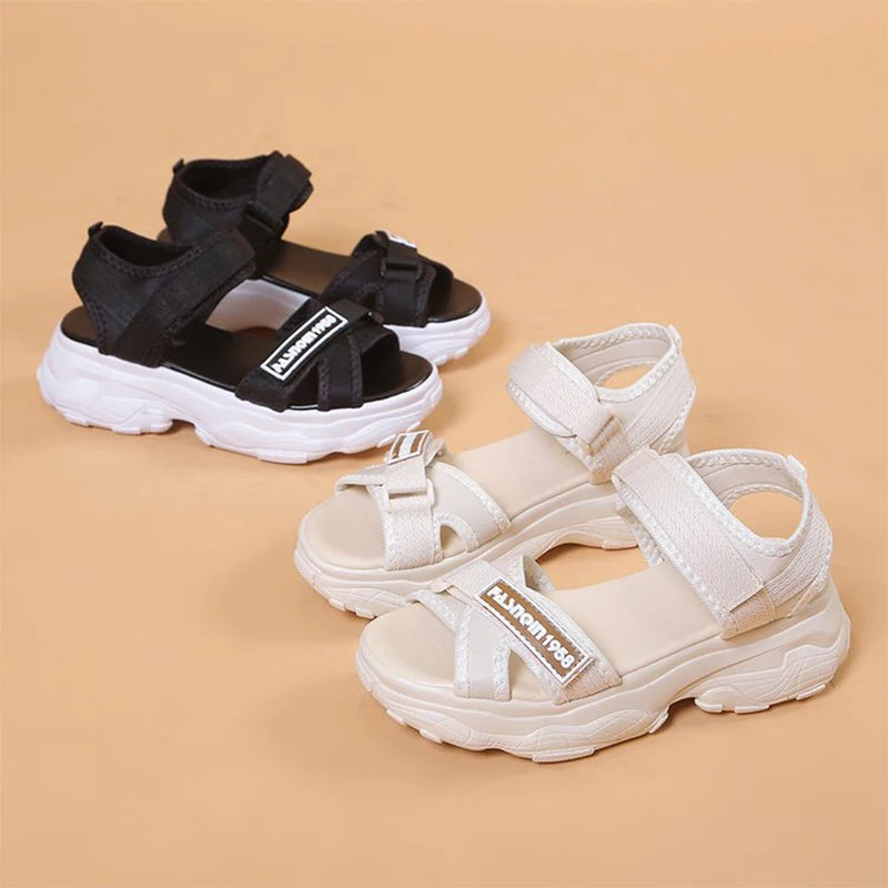 Sports Sandals For Women 2025 Summer New Flat Student Korean Thick-soled Casual Beach Sandals