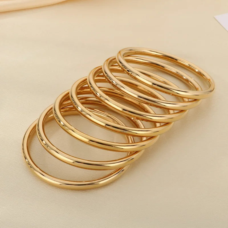 7/PCS Simple Spherical Surface Stainless Steel Bangle For Women Men Wedding Party Bracelet Famale Trendy Jewelry Christmas Gifts