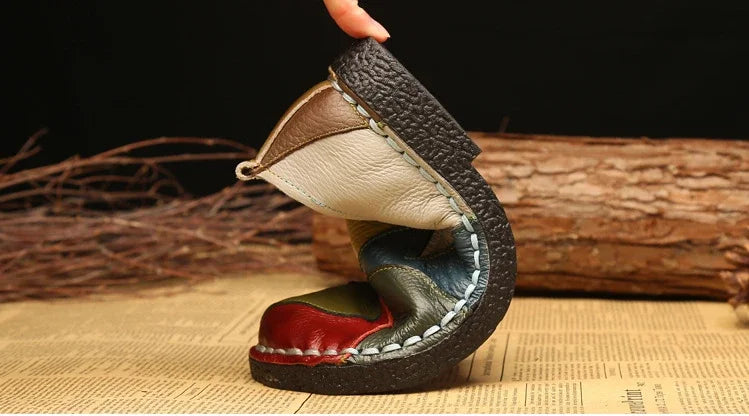 Women's Ladies Female Woman Mother Shoes Flats Genuine Leather Loafers  Mixed Colorful Non Slip On Plus Size 42 women's shoes