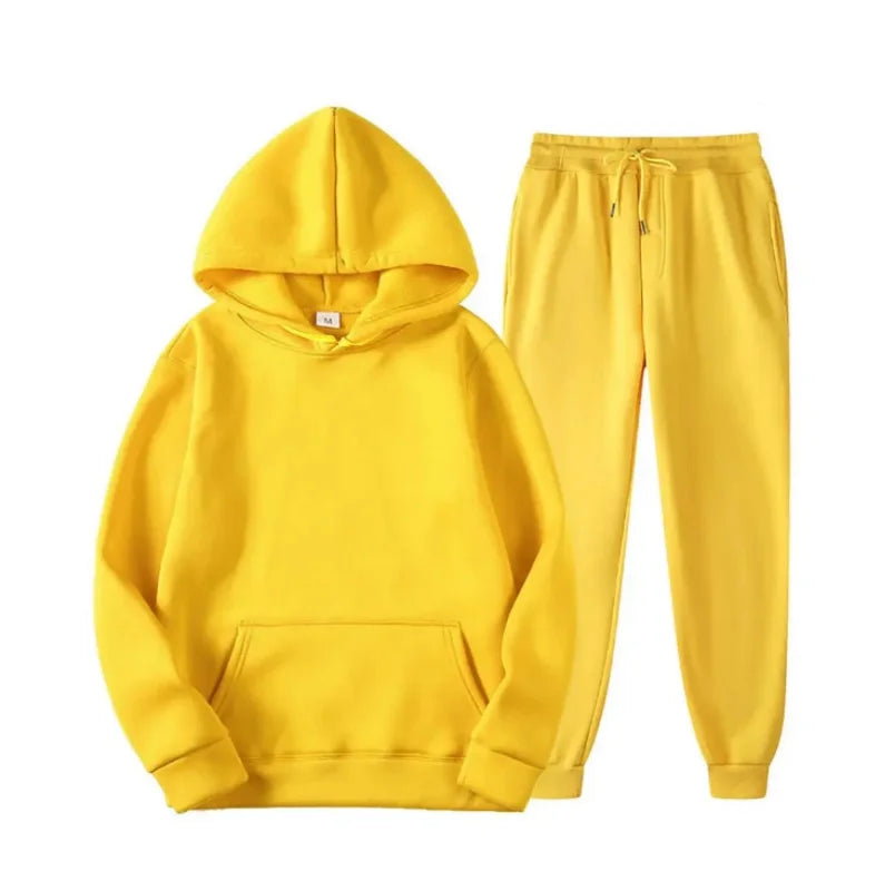 Men Women Tracksuit Hoodies Casual Solid Color Thick Pullover and Long Pant 2-piece Set Men Autumn Fleece Jogger Sports Suit Ne