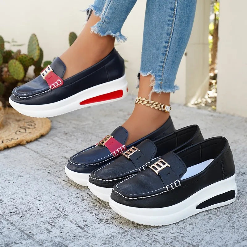 2026 New Women Vulcanized Shoes Round Toe Sneakers Outdoor Female Casual Shoes Platform Walking Women Shoes Slip-on Flat Shoe