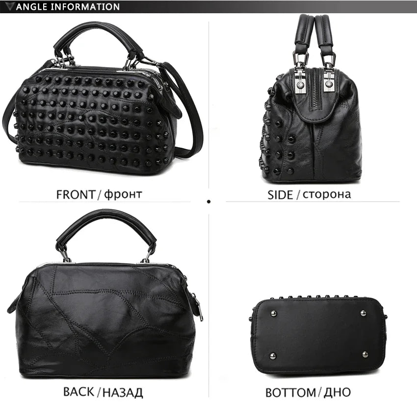 Soft Sheepskin Handbag for Women Rivet Shoulder Bag Punk Style Travel Crossbody Purse Office High-quality Handbag Leather Bag