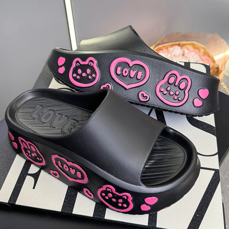 EVA Thick-soled Slippers for Women Outdoor Fashion Print Wedge Platform Slides Woman Sandals 2025 Non-Slip Soft Sole Beach Shoes